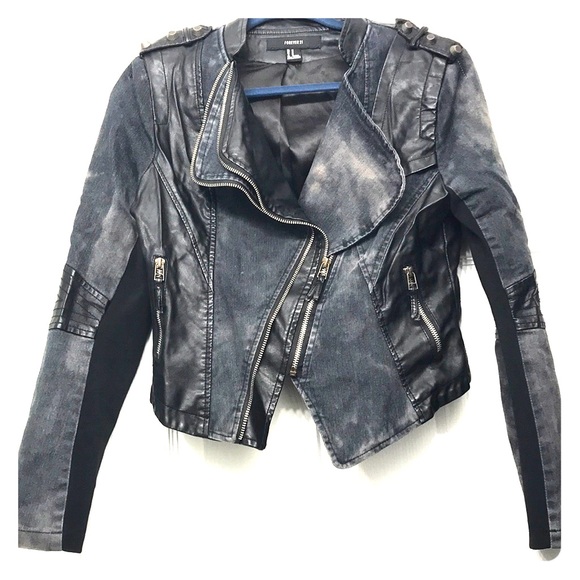 Forever 21 Jackets & Blazers - Rare Denim Leather Look Motto Jacket